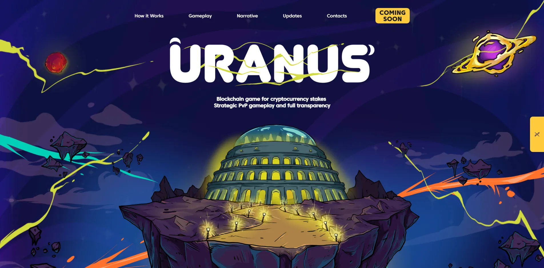 Landing page design and development for the Web3 card game Uranus, enhanced with motion and parallax animations to deliver an engaging and interactive user experience.